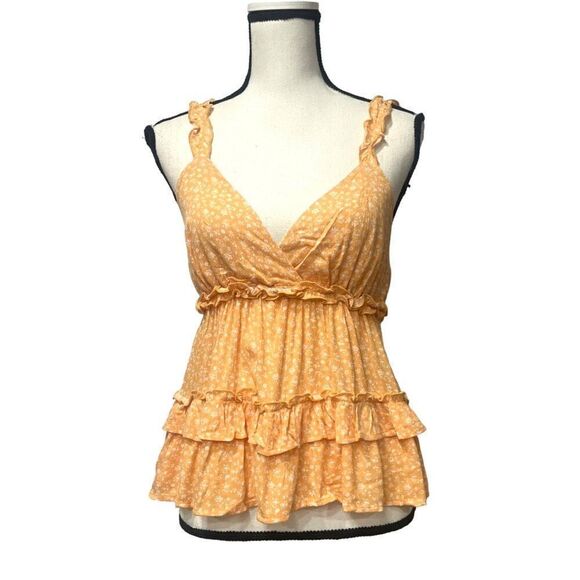 LUSH Ruffle Tiered Tank Top In Mango/ Yellow/ White - Picture 1 of 12